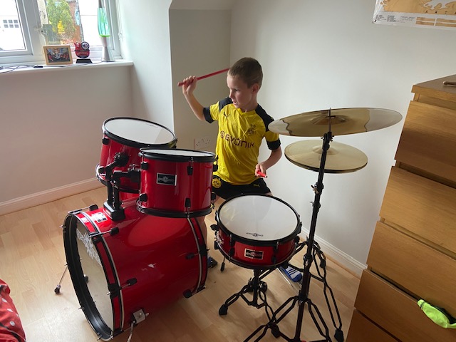 Struan on the drums